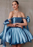 Summer Off-Shoulder Formal Party Birthday Short Dress with Butterfly Tie（Processing time need 3-6 days）