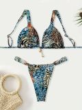 Women Leopard Print Halter Neck Lace Up Sexy Beach Holidays Two Pieces Swimwear