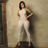 Spring Women's Halter Neck Low Back Sexy Lace See-Through Tight-Fitting Jumpsuit
