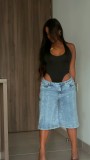 Women Summer Beaded Pearl Denim Capris