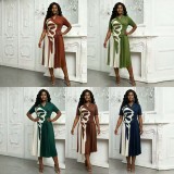 Plus Size Women Ruched Elegant Turndown Collar Pleated Short Sleeve Dress