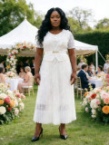 Plus Size Women African Ruched Lace Elegant Formal Party Maxi Dress