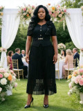 Plus Size Women African Ruched Lace Elegant Formal Party Maxi Dress