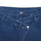 Women American Style Irregular Cross Metal Buckle Wide Leg Pants