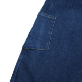 Women American Style Irregular Cross Metal Buckle Wide Leg Pants