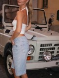 Women Summer Beaded Pearl Denim Capris