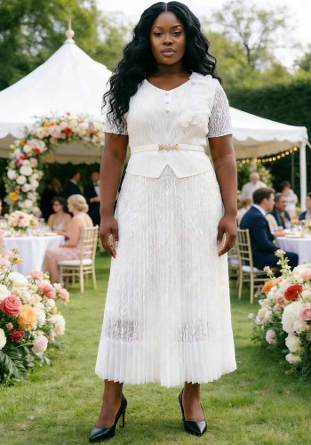 Plus Size Women African Ruched Lace Elegant Formal Party Maxi Dress