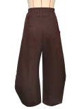 Women American Style Irregular Cross Metal Buckle Wide Leg Pants