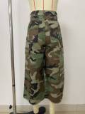 Women Summer Button Zipper Camouflage Cargo Tassel Pants