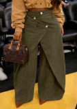 Women American Style Irregular Cross Metal Buckle Wide Leg Pants