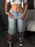 Women Summer Beaded Pearl Denim Capris
