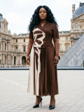 Plus Size Women Ruched Elegant Turndown Collar Pleated Short Sleeve Dress