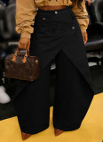 Women American Style Irregular Cross Metal Buckle Wide Leg Pants