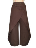Women American Style Irregular Cross Metal Buckle Wide Leg Pants