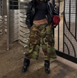 Women Summer Button Zipper Camouflage Cargo Tassel Pants
