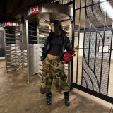 Women Summer Button Zipper Camouflage Cargo Tassel Pants