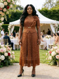 Plus Size Women African Ruched Lace Elegant Formal Party Maxi Dress