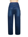 Women American Style Irregular Cross Metal Buckle Wide Leg Pants