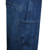 Women American Style Irregular Cross Metal Buckle Wide Leg Pants