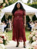 Plus Size Women African Ruched Lace Elegant Formal Party Maxi Dress