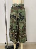 Women Summer Button Zipper Camouflage Cargo Tassel Pants