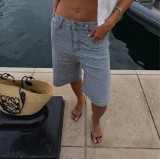 Women Summer Beaded Pearl Denim Capris