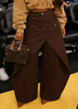 Women American Style Irregular Cross Metal Buckle Wide Leg Pants