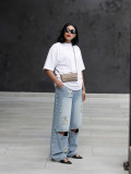 Women Street Knee Ripped Washed Denim Pants