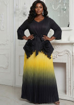 Plus Size Women Pleated Gradient Irregular Top & Midi Skirt Fashion Two-Piece Set