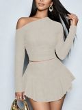 Women Off Shoulder High Stretch Slim Fit Mini Skirt Set Two-Piece Set