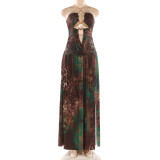 Spring Holiday Women Sexy Chain Halter Neck Slim Waist Slit Dress
