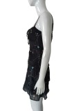 Summer Women Floral Printed Slim Waist Sling A-Line Mini Dress