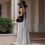 Summer Women Patchwork Polka Dot Halter Neck Strapless Ribbon High-Slit Dress