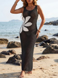 Women Tight Fitting Floral Jacquard Long Bodycon Beach Tank Dress