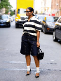 Women Street Fake Two-Piece Double Waist Rivet Denim Shorts
