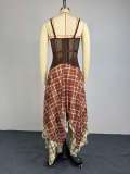 Summer Women Chic Plaid Irregular High-Waist Slim Fit Midi Skirt