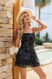 Summer Women Floral Printed Slim Waist Sling A-Line Mini Dress