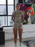 Women Slim Fit Camouflage Printed Short-Sleeve Sexy Shorts Set