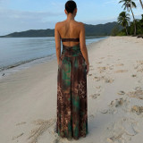Spring Holiday Women Sexy Chain Halter Neck Slim Waist Slit Dress