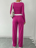 Women Casual High Stretch Patchwork Loose Wide-Leg Pants Slim Fit Two-Piece Outfit