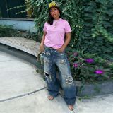 Women Street Ripped Cut & Paint Washed Denim Pants