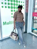 Women Street Raw Edge Multi-Pocket Washed Denim Pants