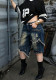 Women Street Asymmetric Frayed Raw Edge Five-Point Denim Pants