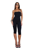 Women Sexy Solid Color Strapless Low Back Tight Fitting Jumpsuit