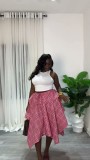 Summer Women Plaid Irregular High-Waist Elastic Waist Tie Midi Skirt