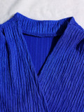 Women V-Neck Sleeveless Career Slim Waist Slim Fit Pleated Wide-Leg Pants Two-Piece Set