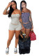 Women Vertical Striped Strapless Cuffed High-Waist Tight Fitting Shorts Two-Piece Set