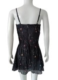 Summer Women Floral Printed Slim Waist Sling A-Line Mini Dress