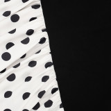 Summer Women Patchwork Polka Dot Halter Neck Strapless Ribbon High-Slit Dress