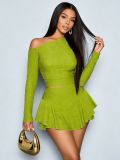 Women Off Shoulder High Stretch Slim Fit Mini Skirt Set Two-Piece Set